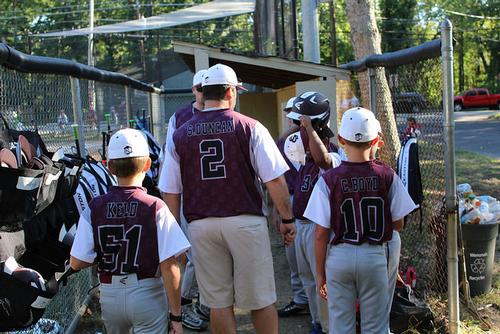 Team huddle in the dugout